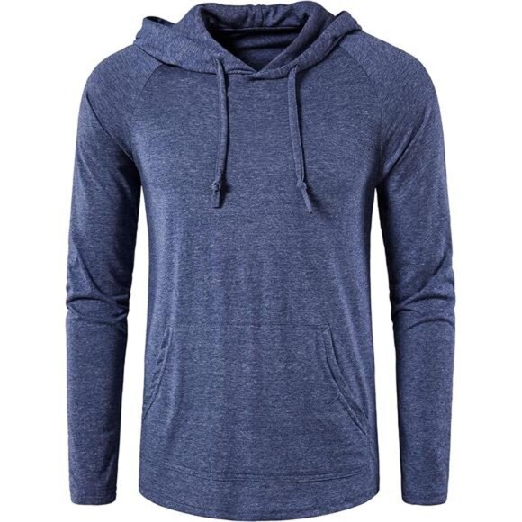 Men's Gym Workout Active Long Sleeve Pullover Lightweight Hoodie Casual - Picture 2 of 7